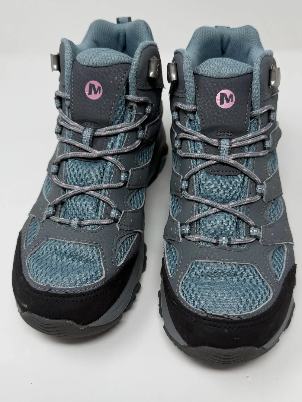Merrell kids Gray & Blue Hiking Boots with Pink Logo Accent Sz.4.5